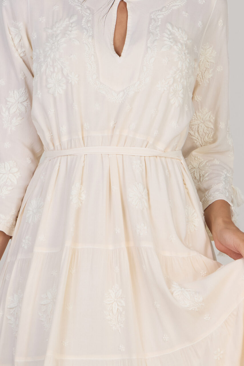 Pop-Pom fit & flare Long Dress