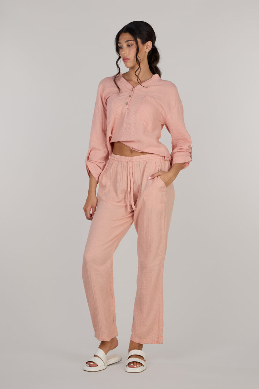 DOUBLE COTTON TROUSERS-PEACH