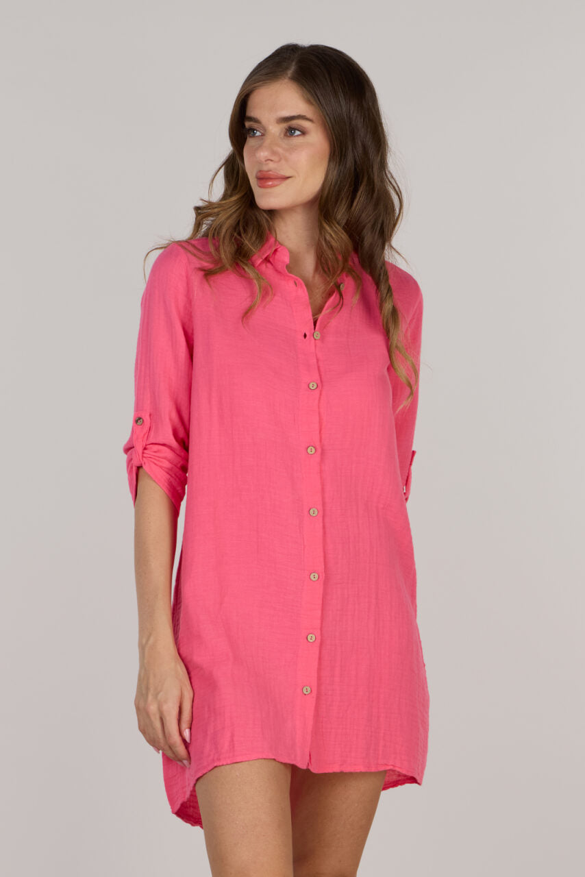 DOUBLE SHIRT TUNIC-HOT PINK