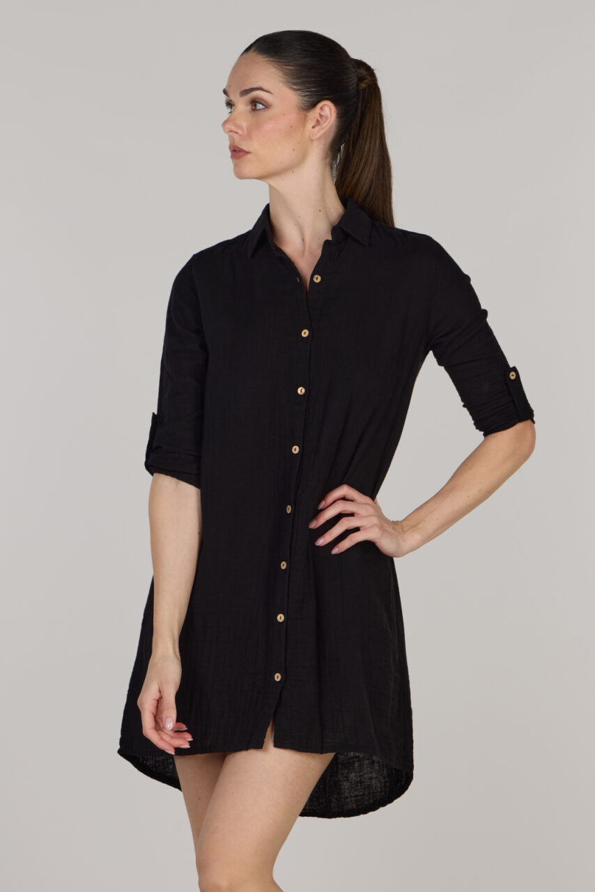 DOUBLE SHIRT TUNIC-BLACK