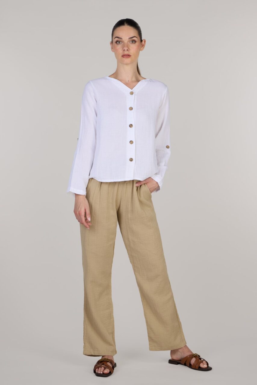 DOUBLE COTTON TROUSERS-MINK