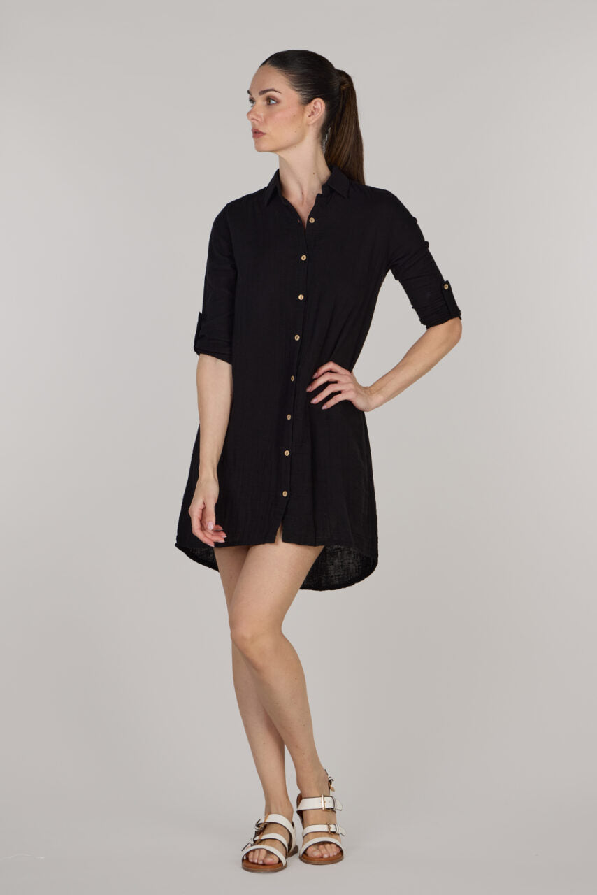 DOUBLE SHIRT TUNIC-BLACK