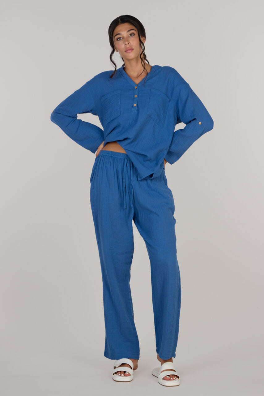 DOUBLE COTTON TROUSERS-INDIGO