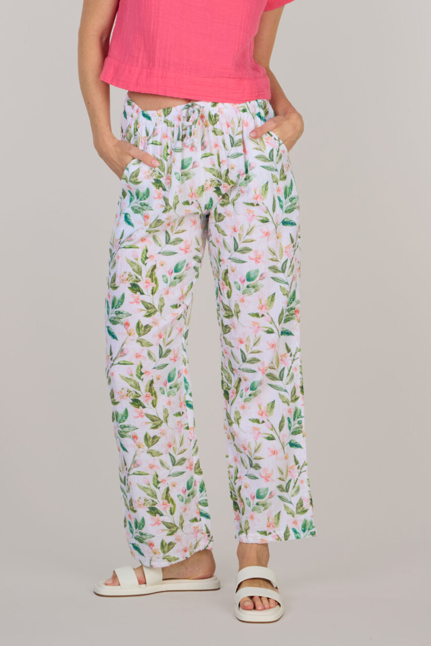 DOUBLE COTTON TROUSERS-WHITE/GREEN