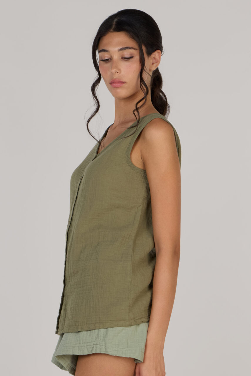 KATTY SLEEVELESS TOP DOUBLE-OLIVE