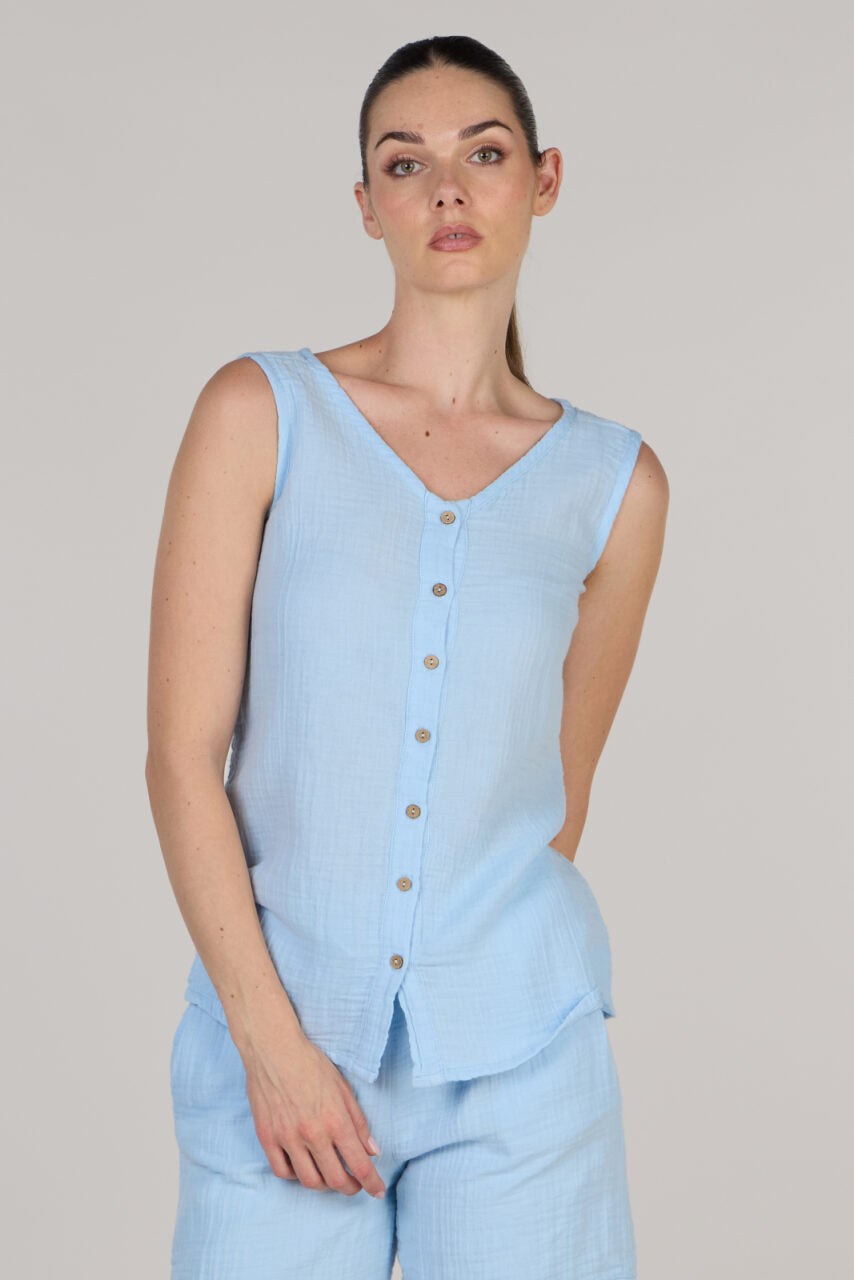 KATTY SLEEVELESS TOP DOUBLE-ICE BLUE