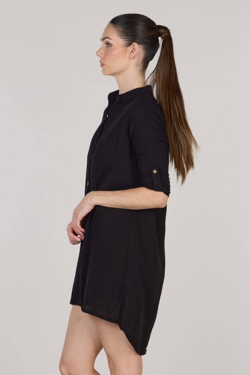 DOUBLE SHIRT TUNIC-BLACK