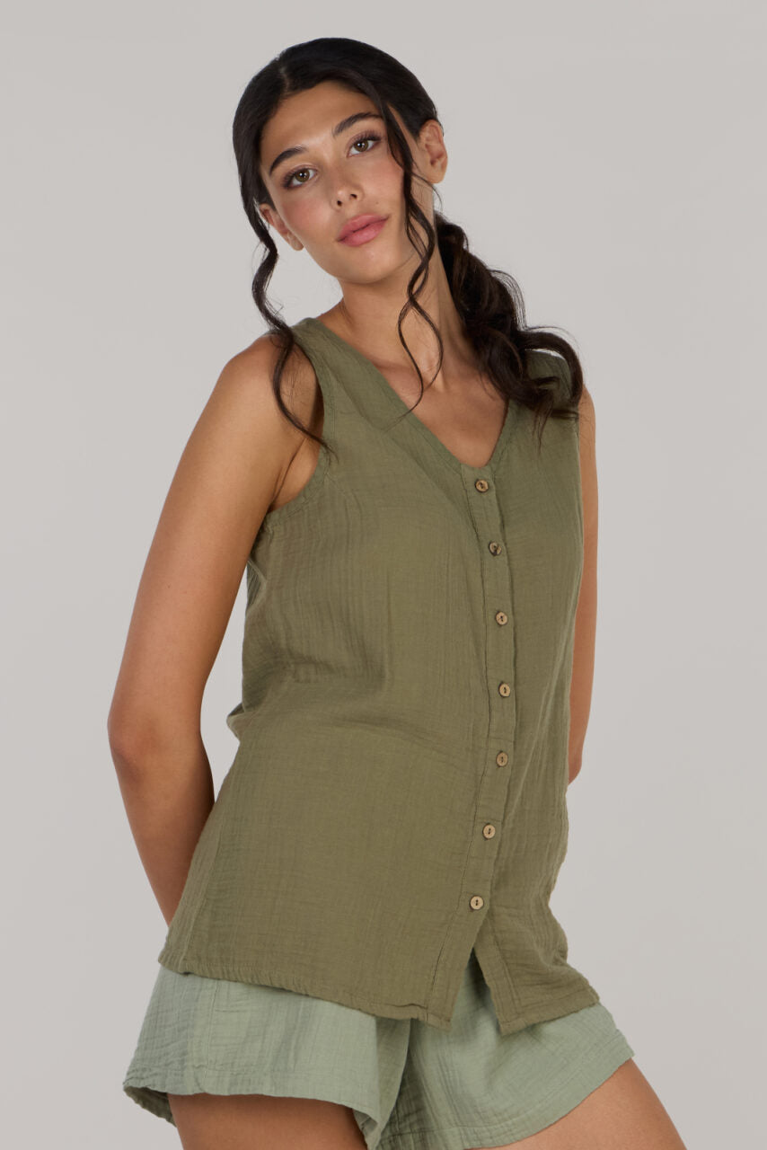 KATTY SLEEVELESS TOP DOUBLE-OLIVE