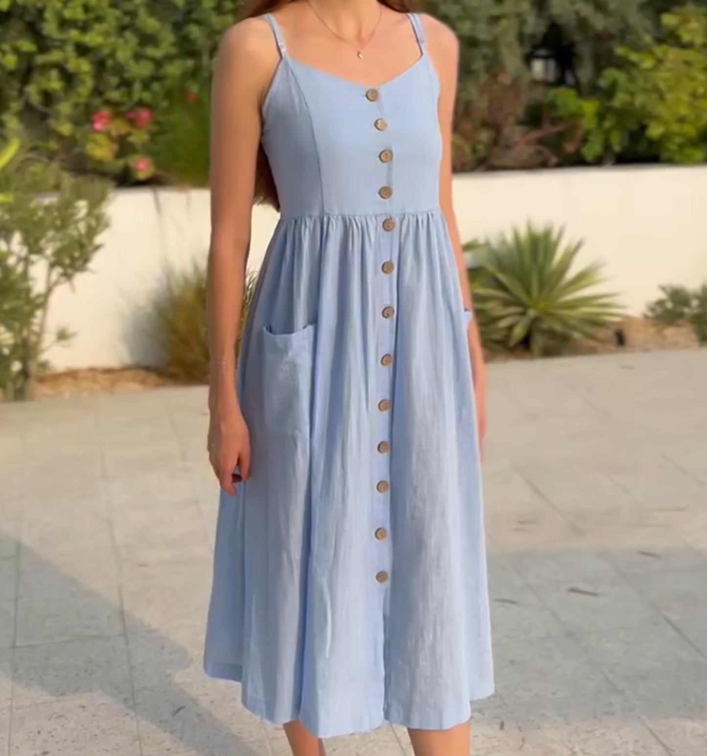 SPRING BUTTONS DRESS-ICE BLUE