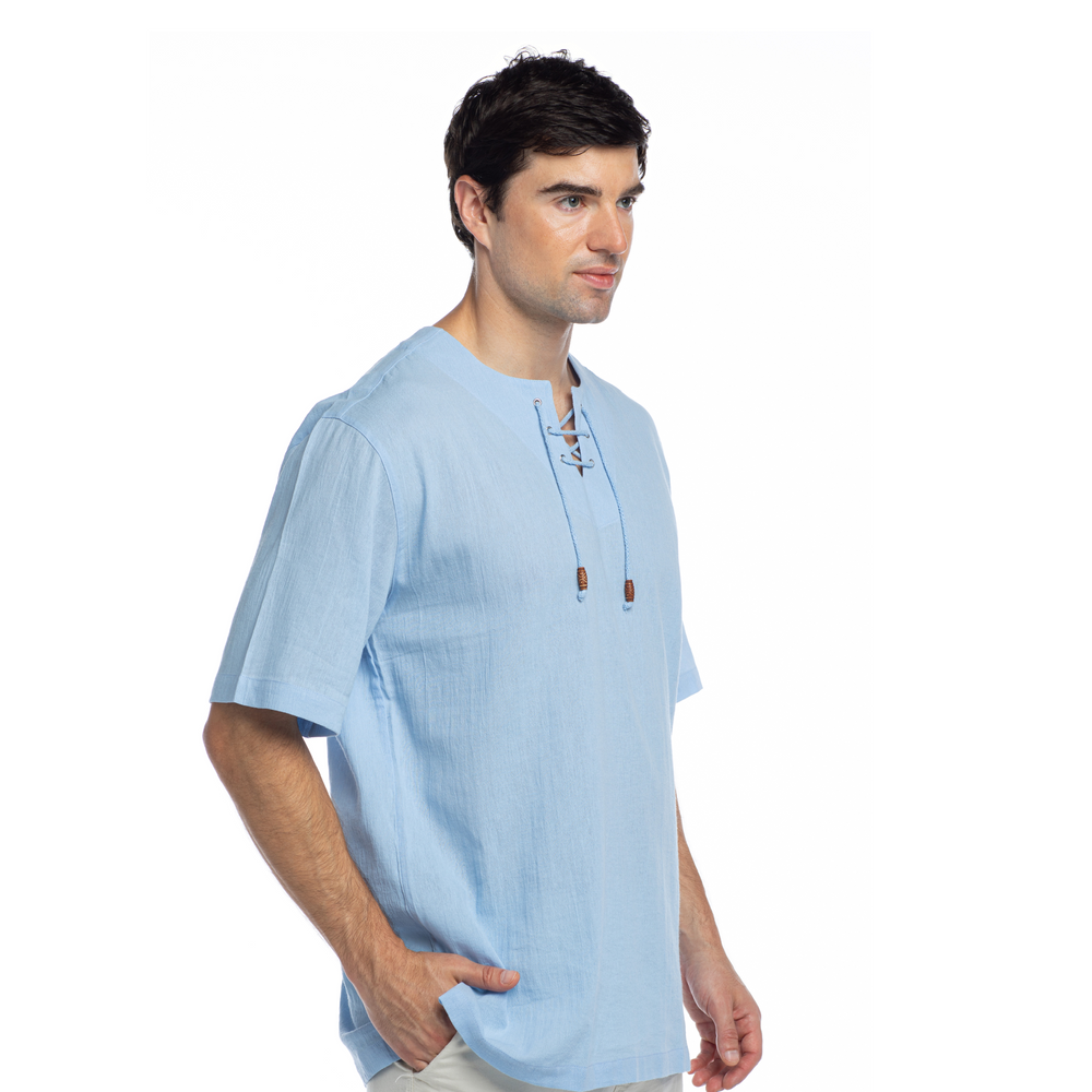 
                      
                        Crew V-Neck String T-Shirt - Short Sleeve-Ice Blue
                      
                    