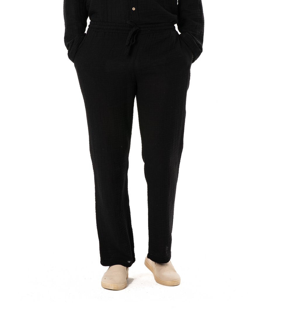 DOUBLE COTTON TROUSERS-BLACK