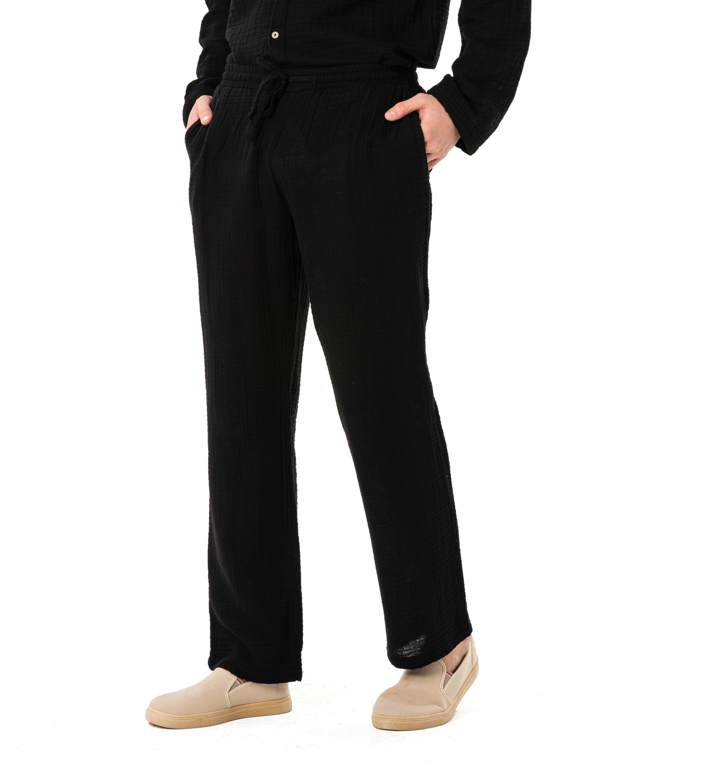 DOUBLE COTTON TROUSERS-BLACK