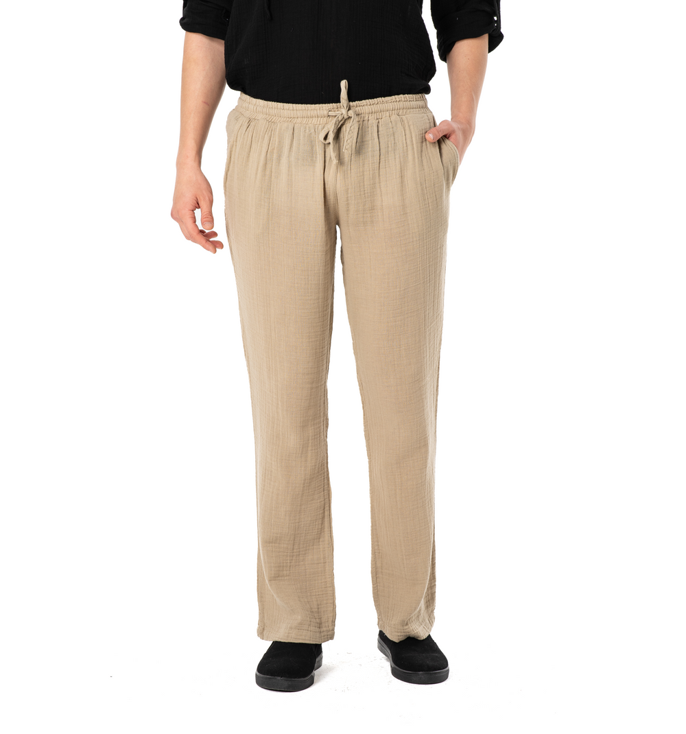 DOUBLE COTTON TROUSERS-MINK