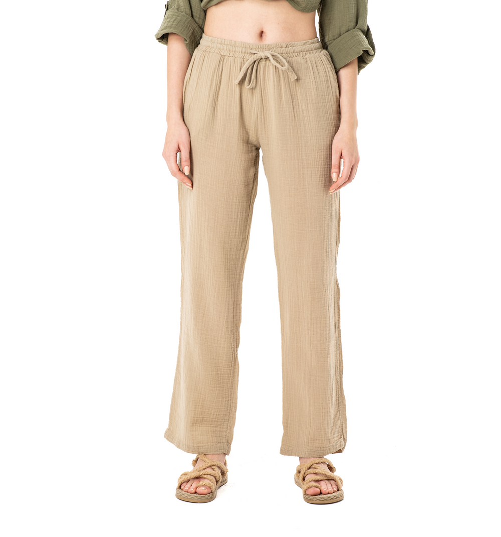 DOUBLE COTTON TROUSERS-MINK