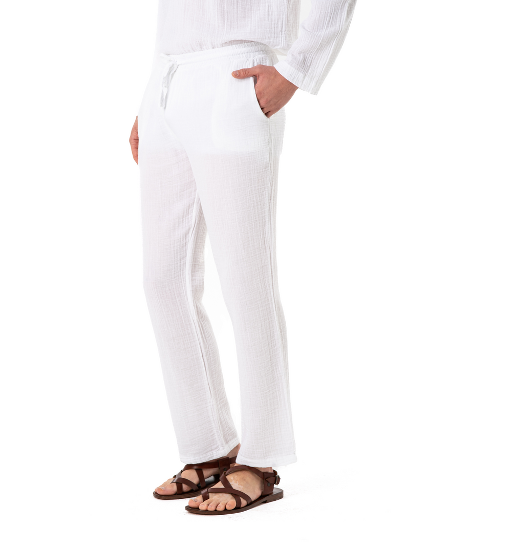 DOUBLE COTTON TROUSERS-WHITE