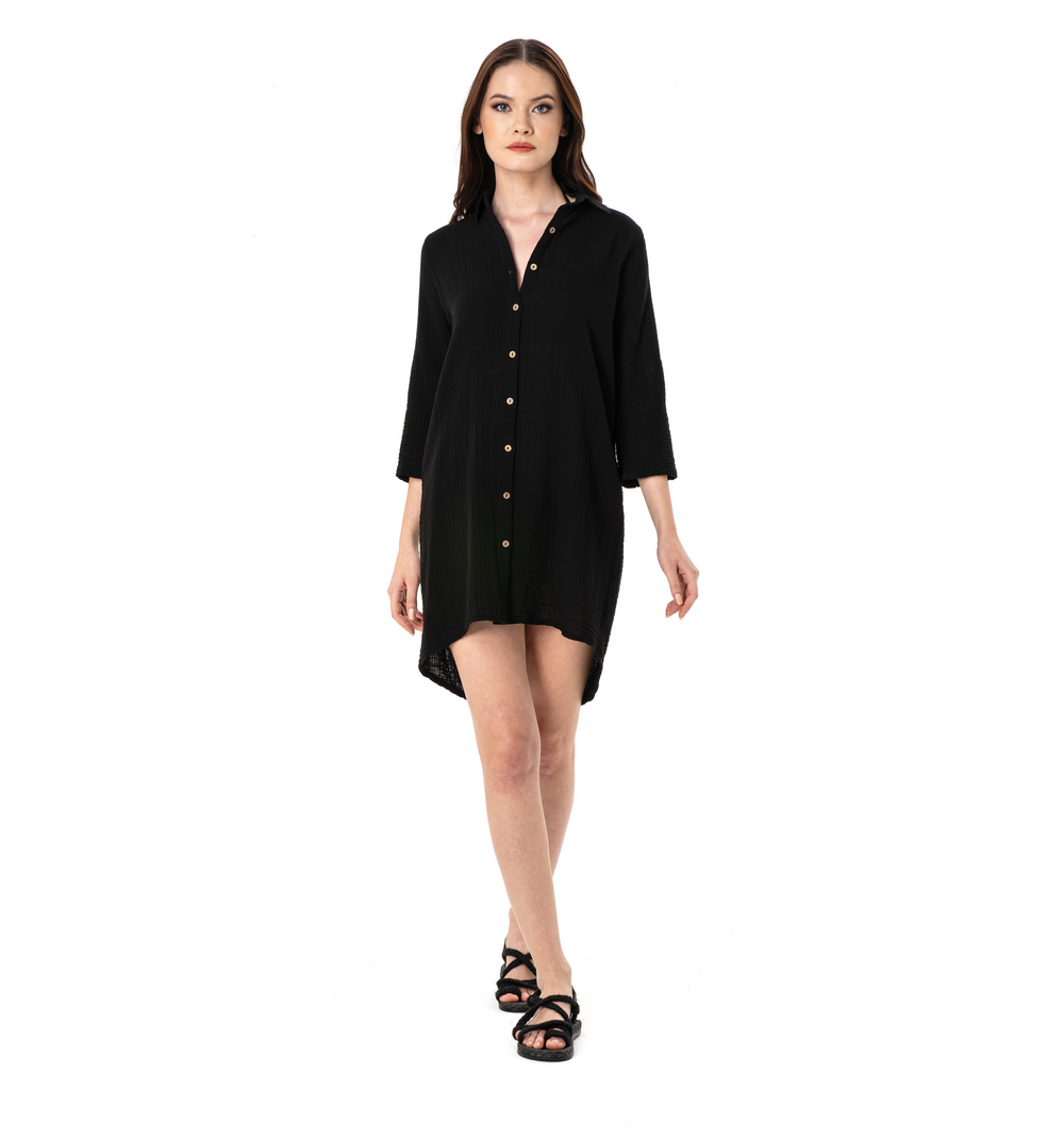 DOUBLE SHIRT TUNIC-BLACK