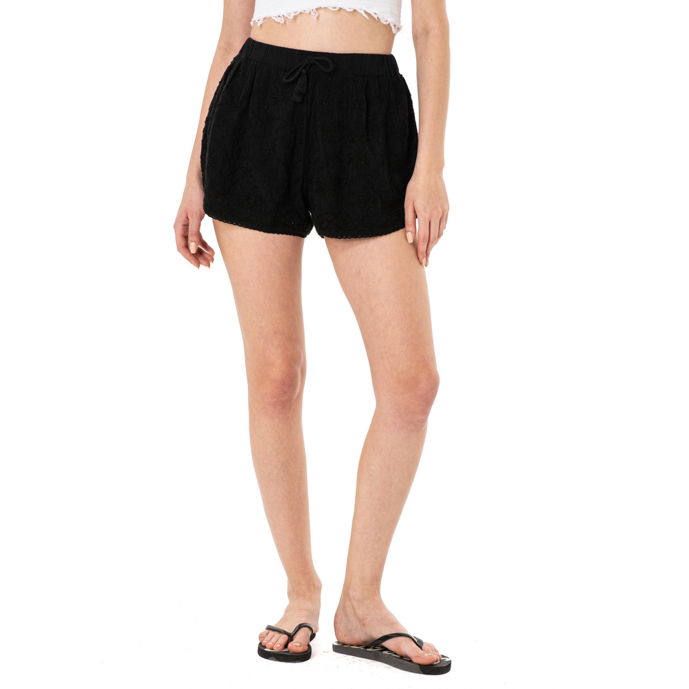 Hand Embroidered Cotton Shorts-Black