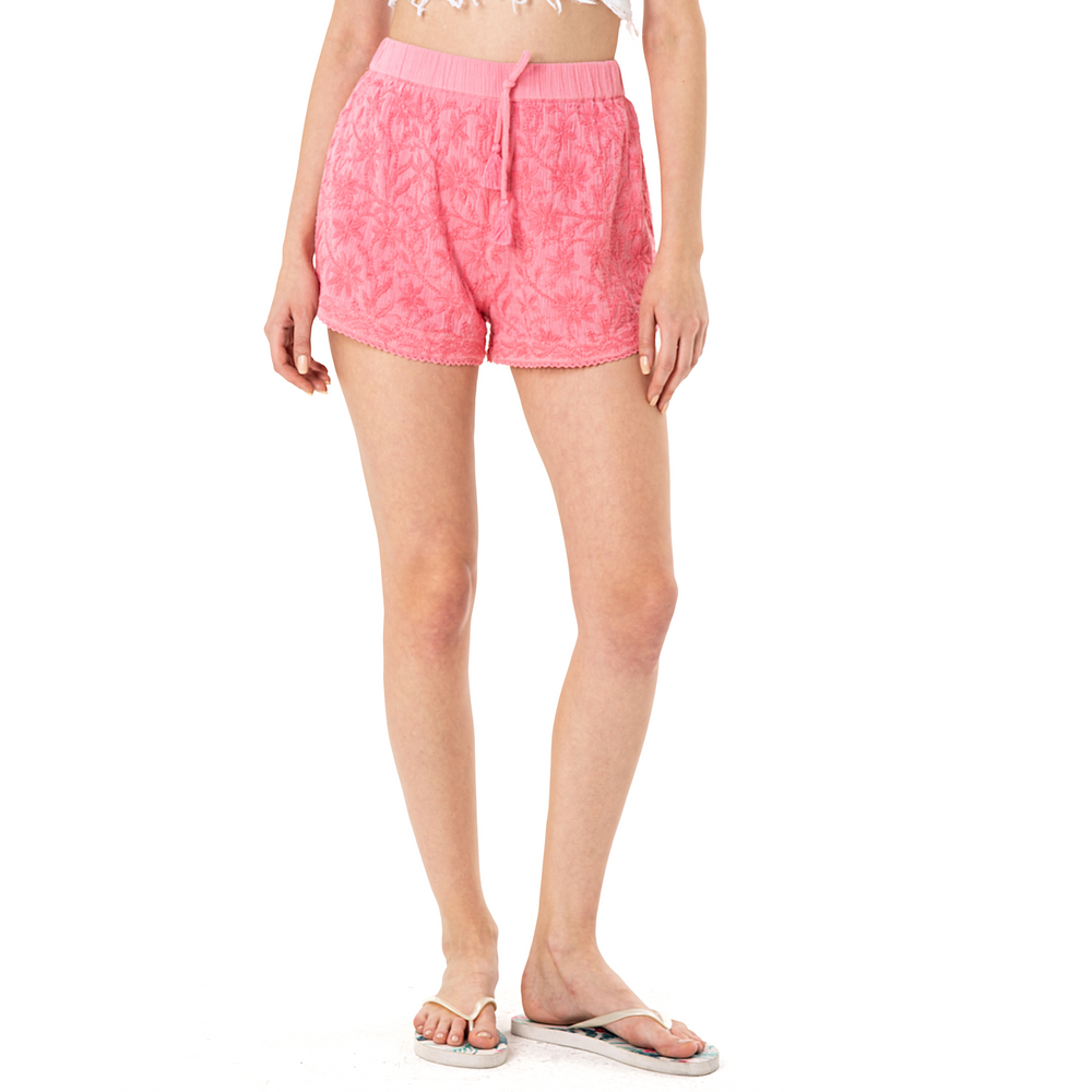 Hand Embroidered Cotton Shorts-Pink