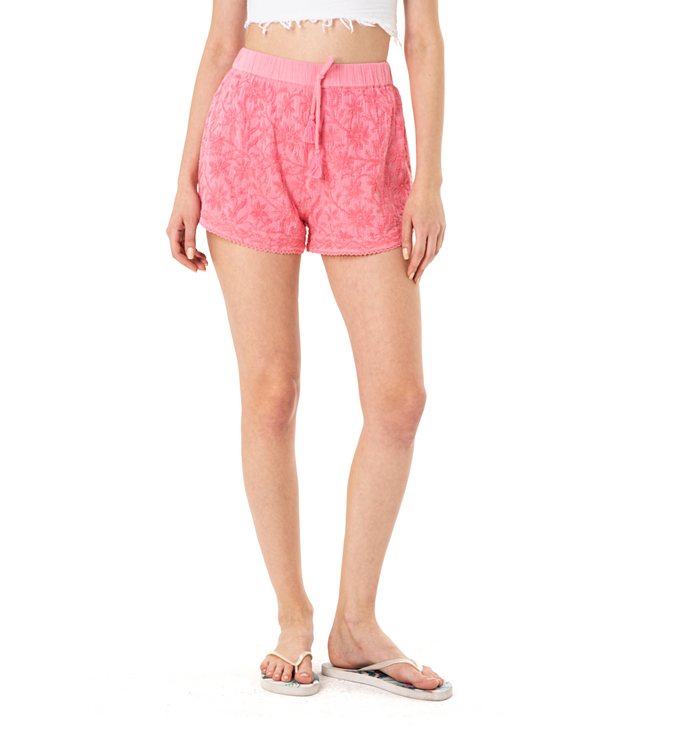 Hand Embroidered Cotton Shorts-Pink