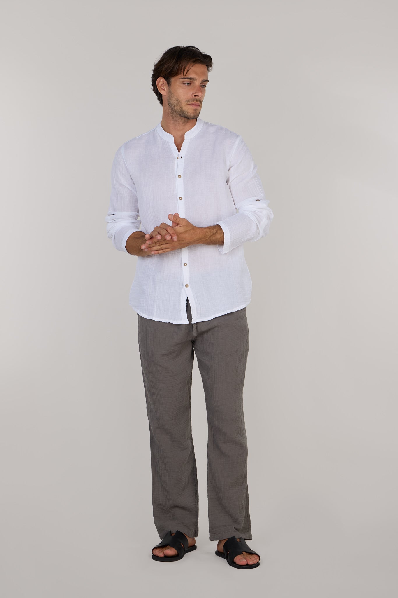 DOUBLE COTTON TROUSERS-GREY