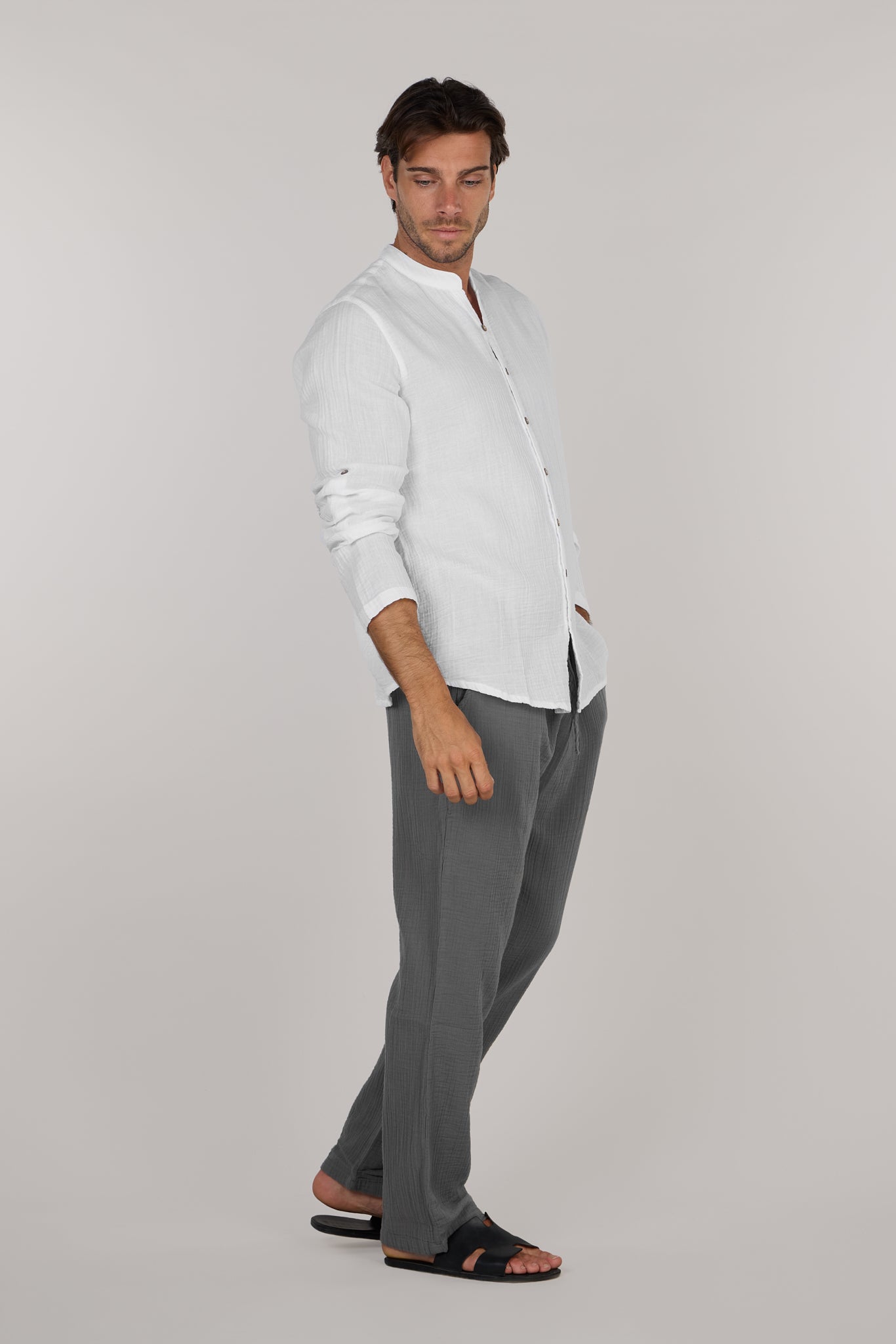 DOUBLE COTTON TROUSERS-GREY