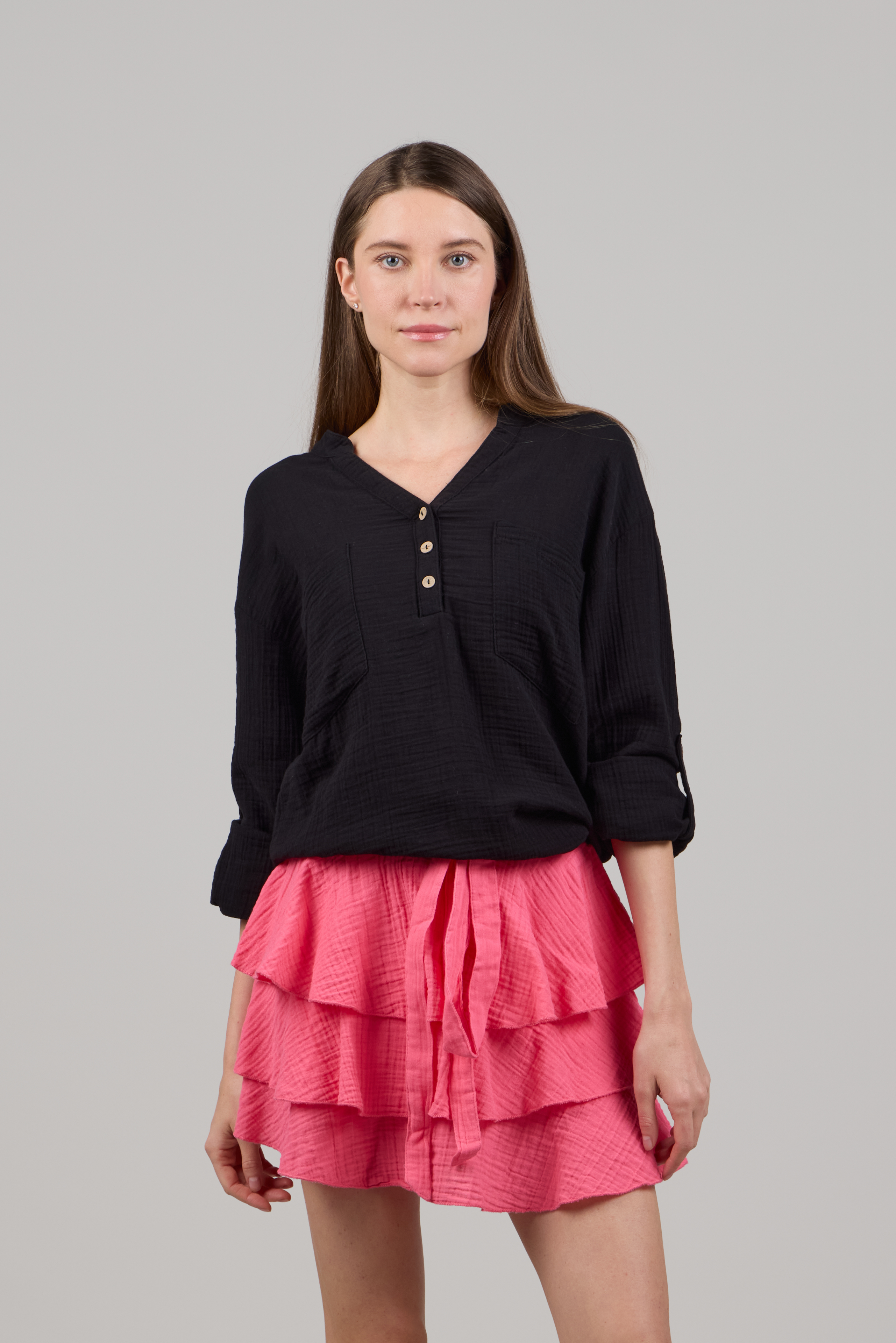 Топ с V-образным вырезом и длинными рукавами KATTY