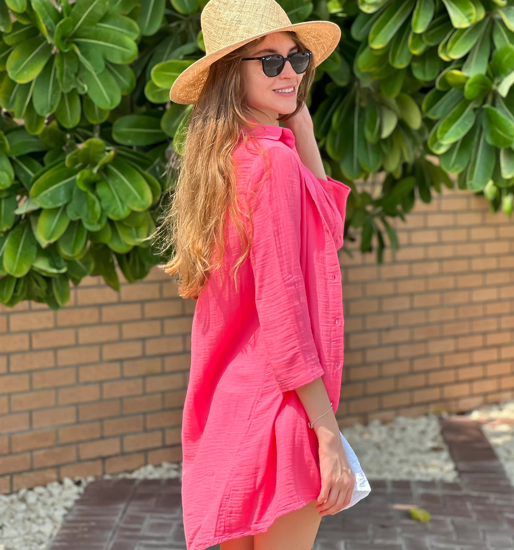 DOUBLE SHIRT TUNIC-HOT PINK