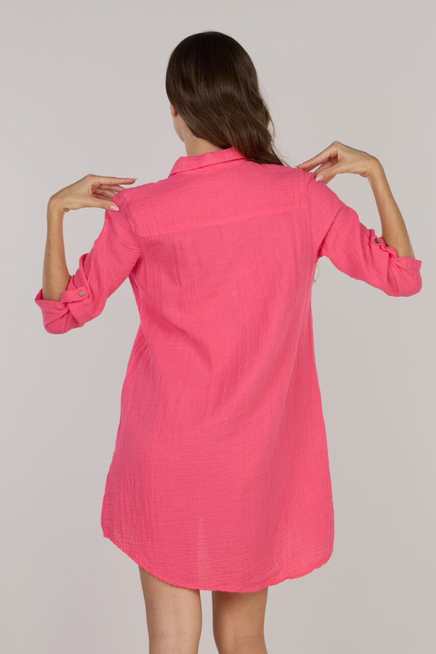 DOUBLE SHIRT TUNIC-HOT PINK