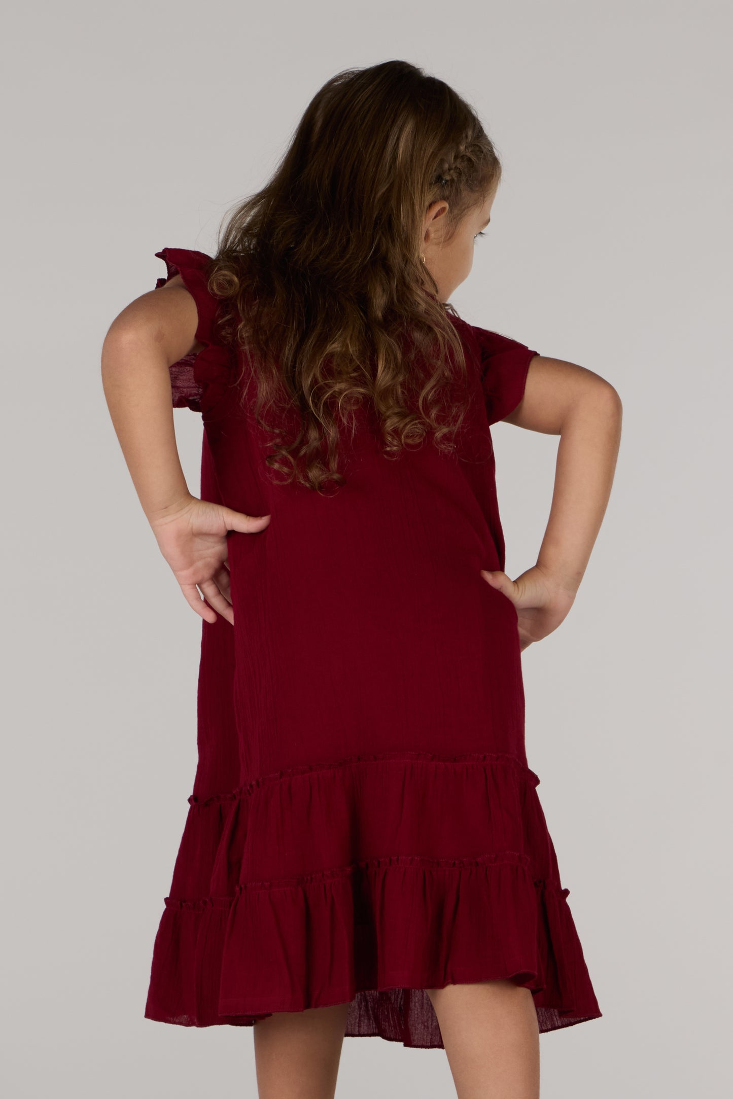 KIDS SHOLDIE DRESS-BURGUNDY