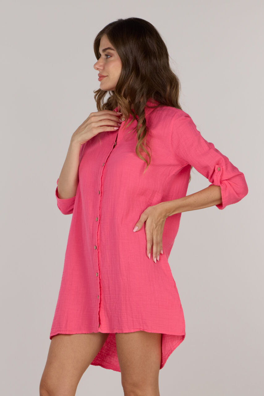 DOUBLE SHIRT TUNIC-HOT PINK