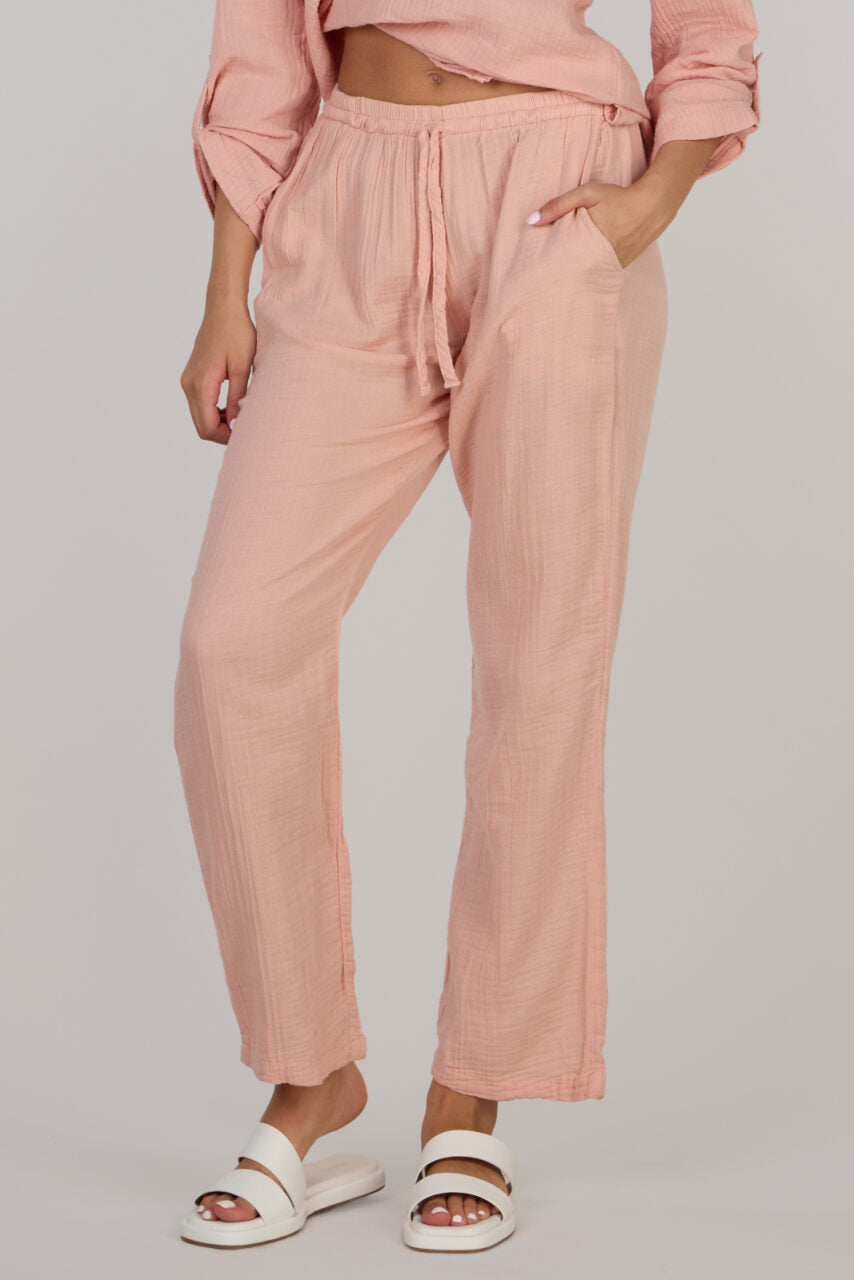 DOUBLE COTTON TROUSERS-PEACH