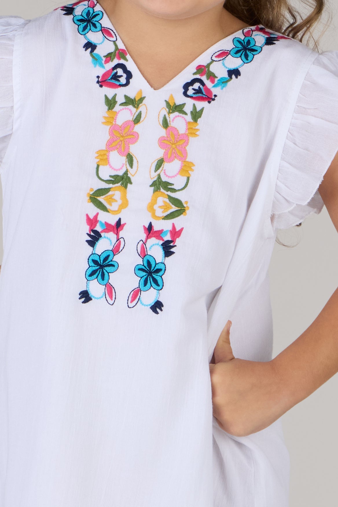 KIDS SHOLDIE DRESS-WHITE