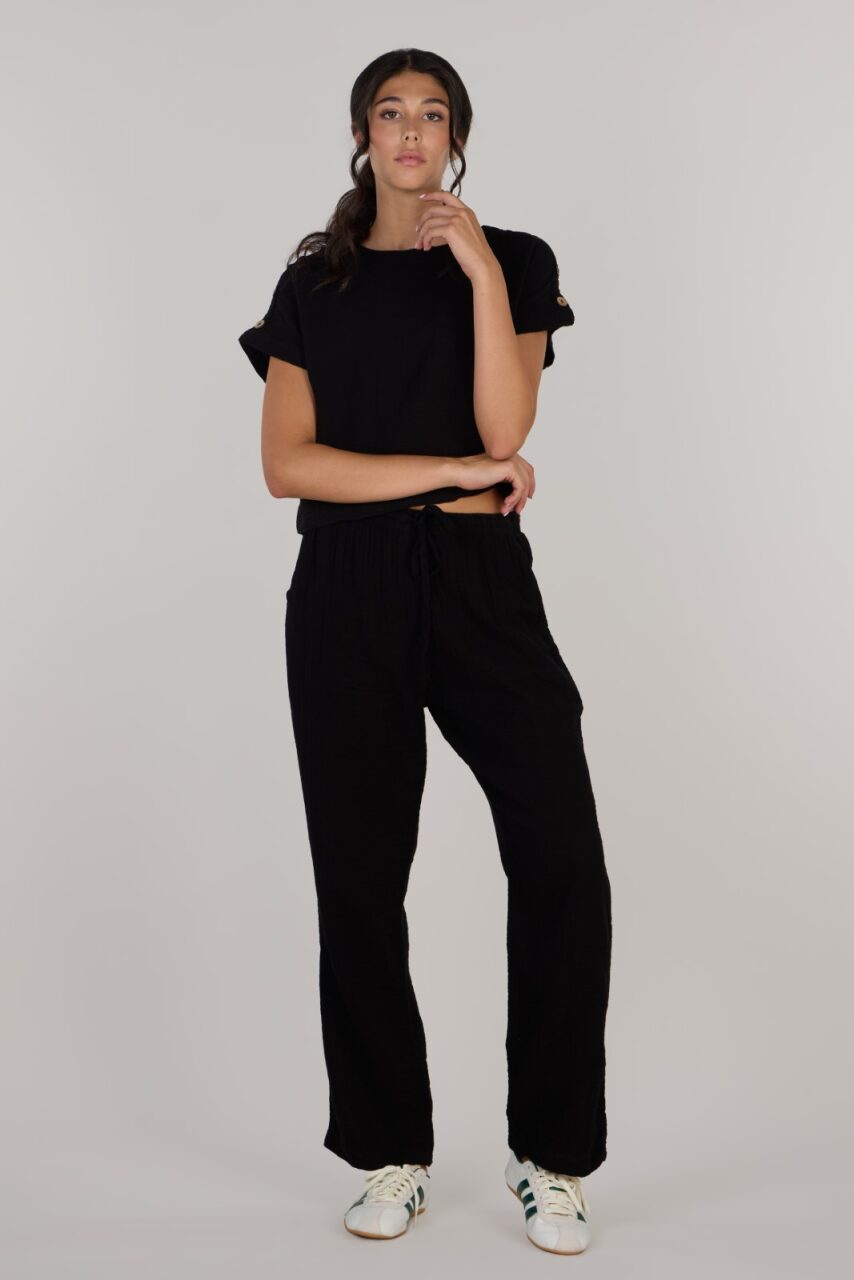 DOUBLE COTTON TROUSERS-BLACK