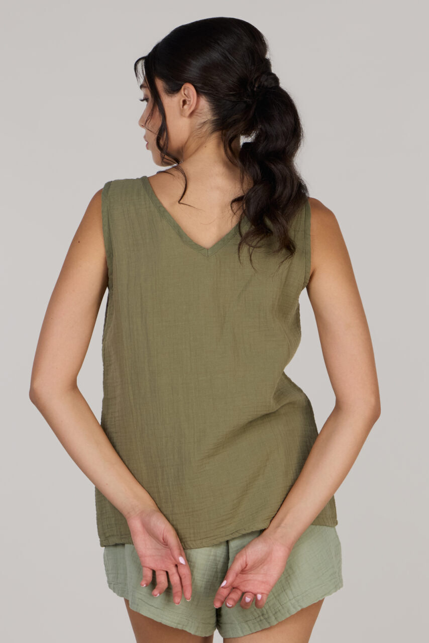 KATTY SLEEVELESS TOP DOUBLE-OLIVE