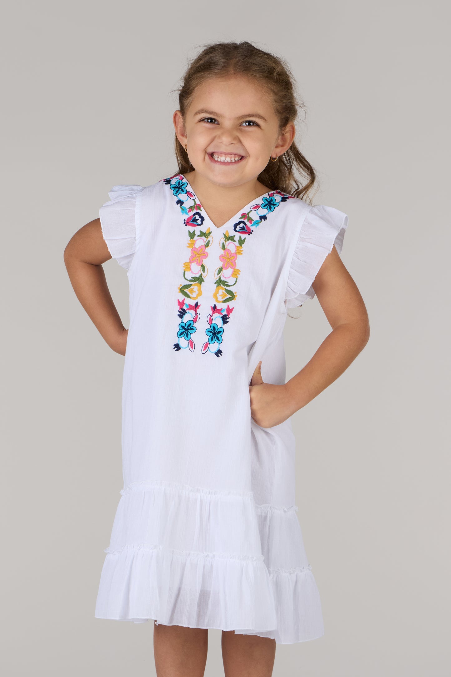 KIDS SHOLDIE DRESS-WHITE