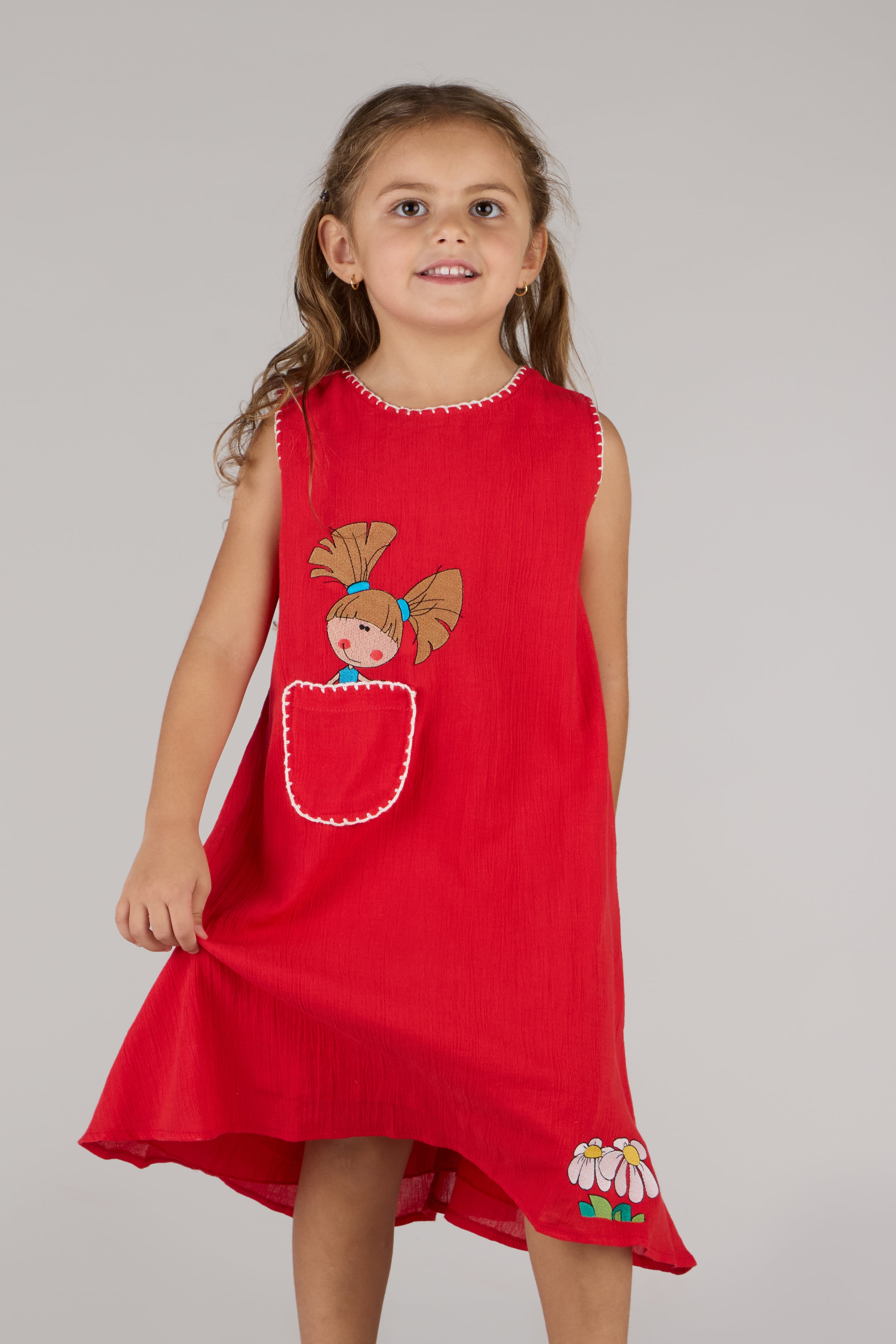 KIDS FLOWER DRESS-RED