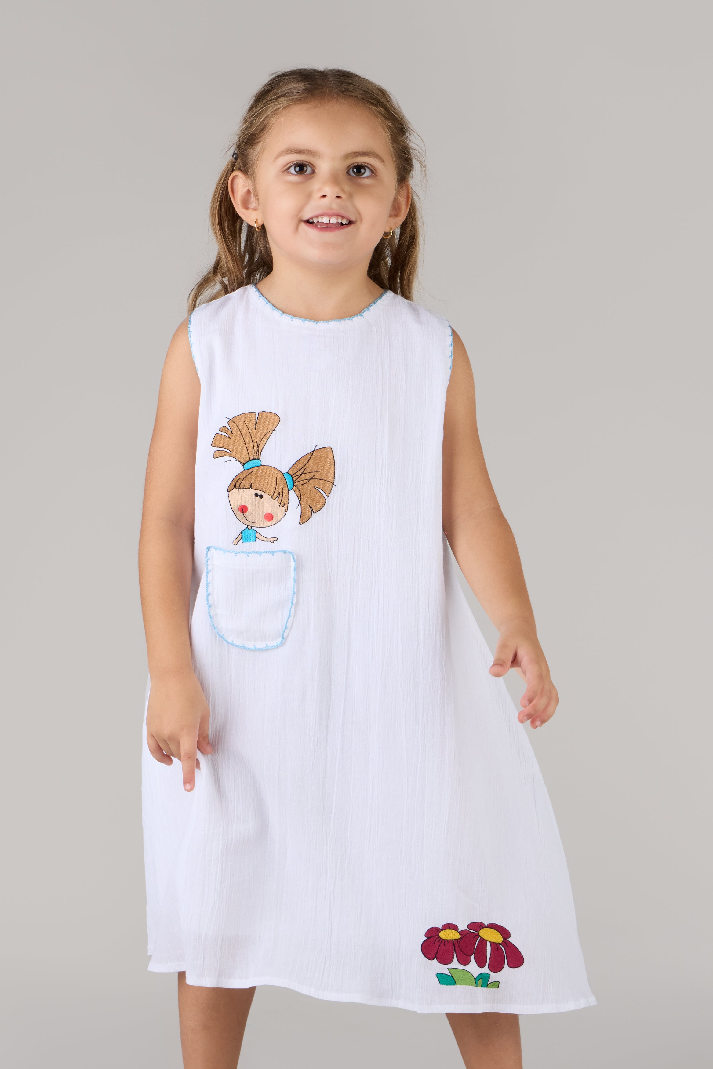 KIDS FLOWER DRESS-WHITE