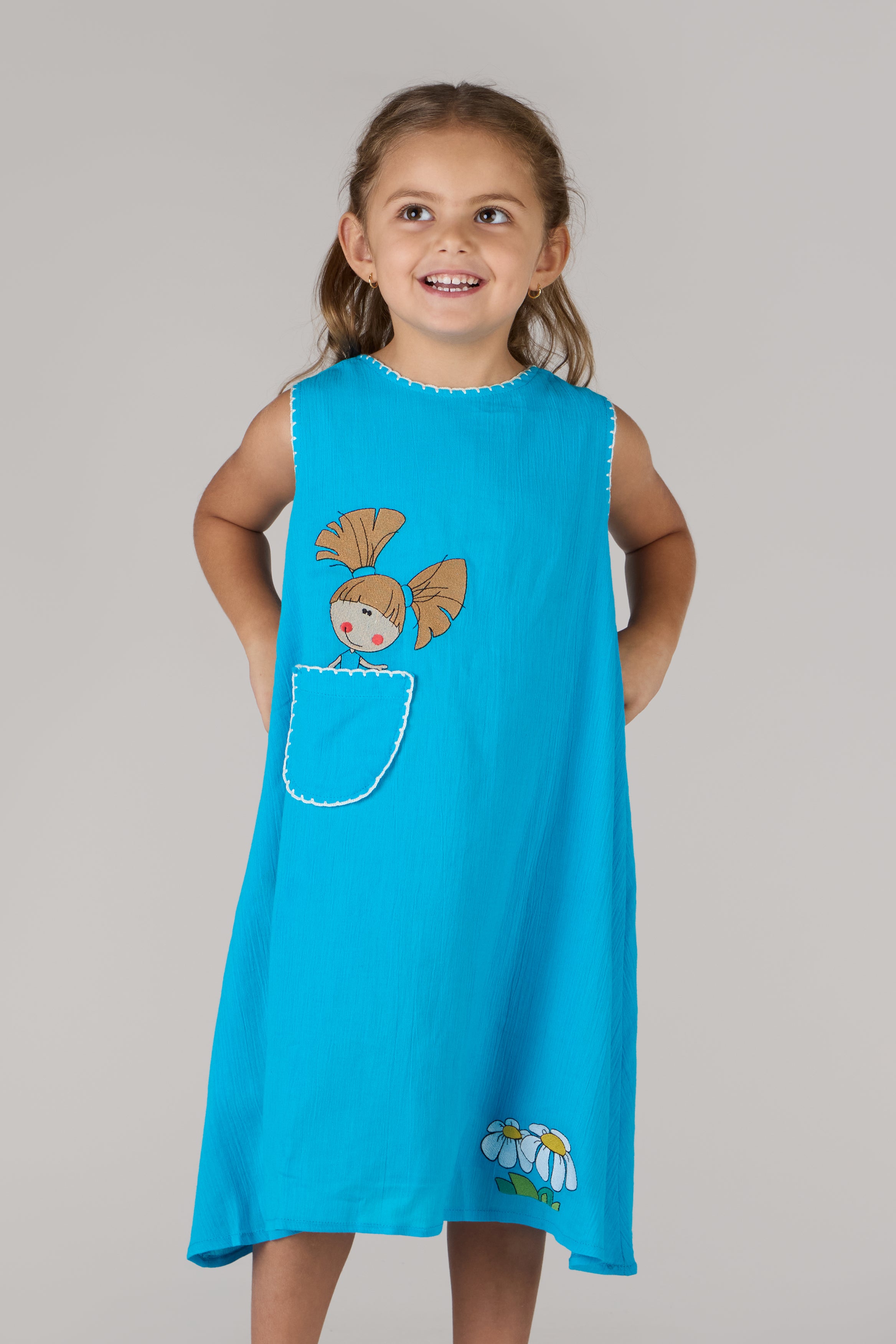 KIDS FLOWER DRESS-TURQUOISE
