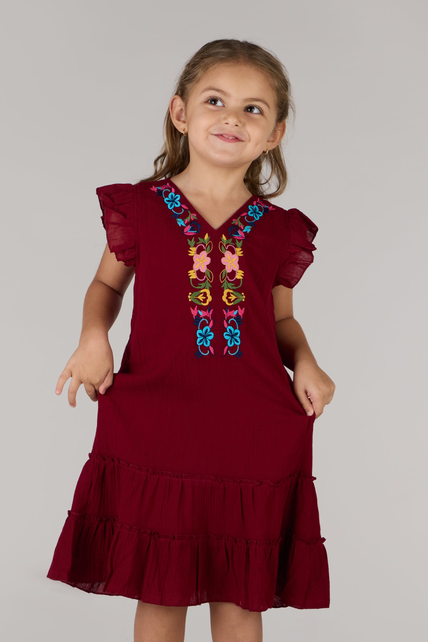 KIDS SHOLDIE DRESS-BURGUNDY