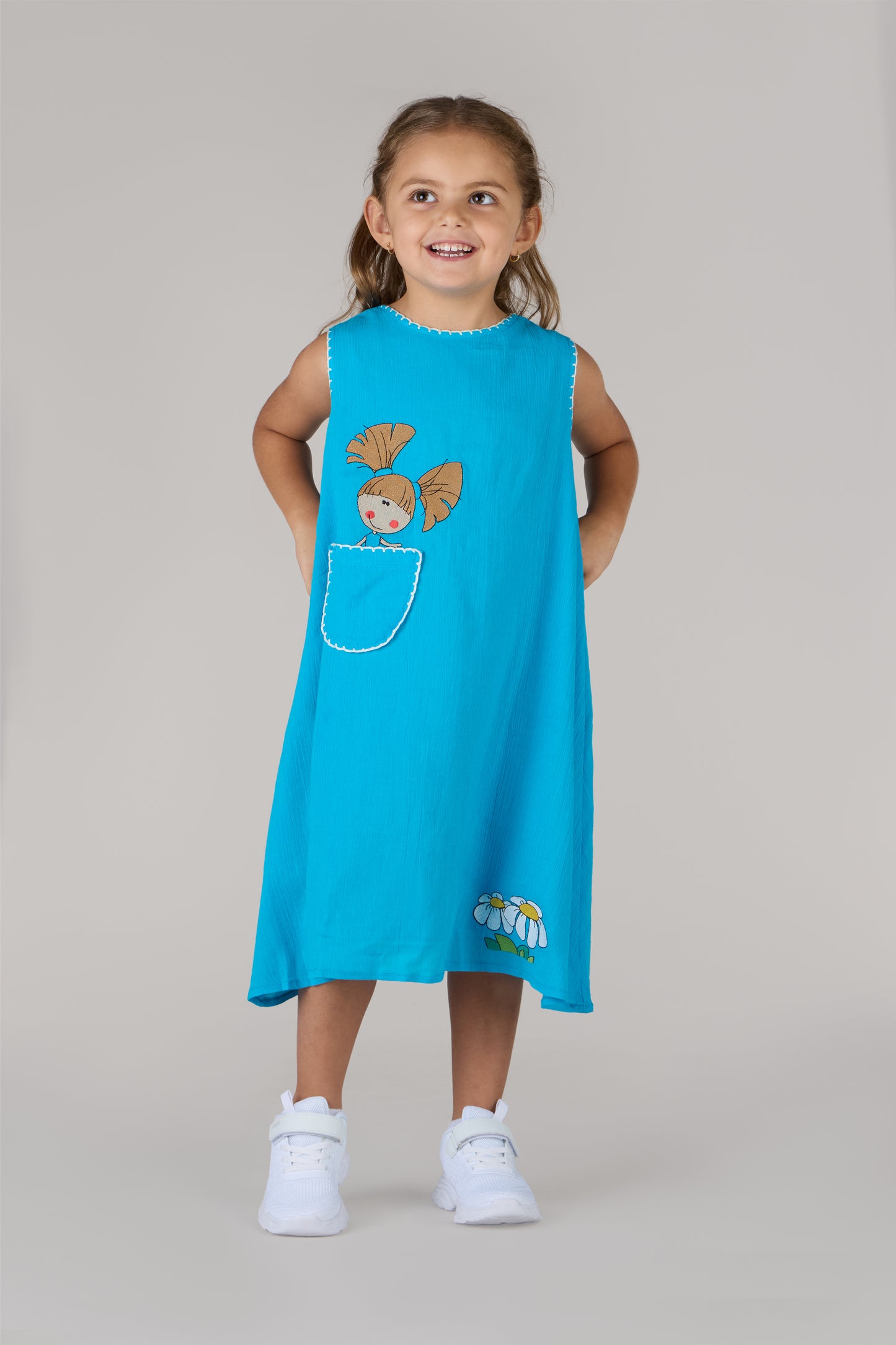KIDS FLOWER DRESS-TURQUOISE