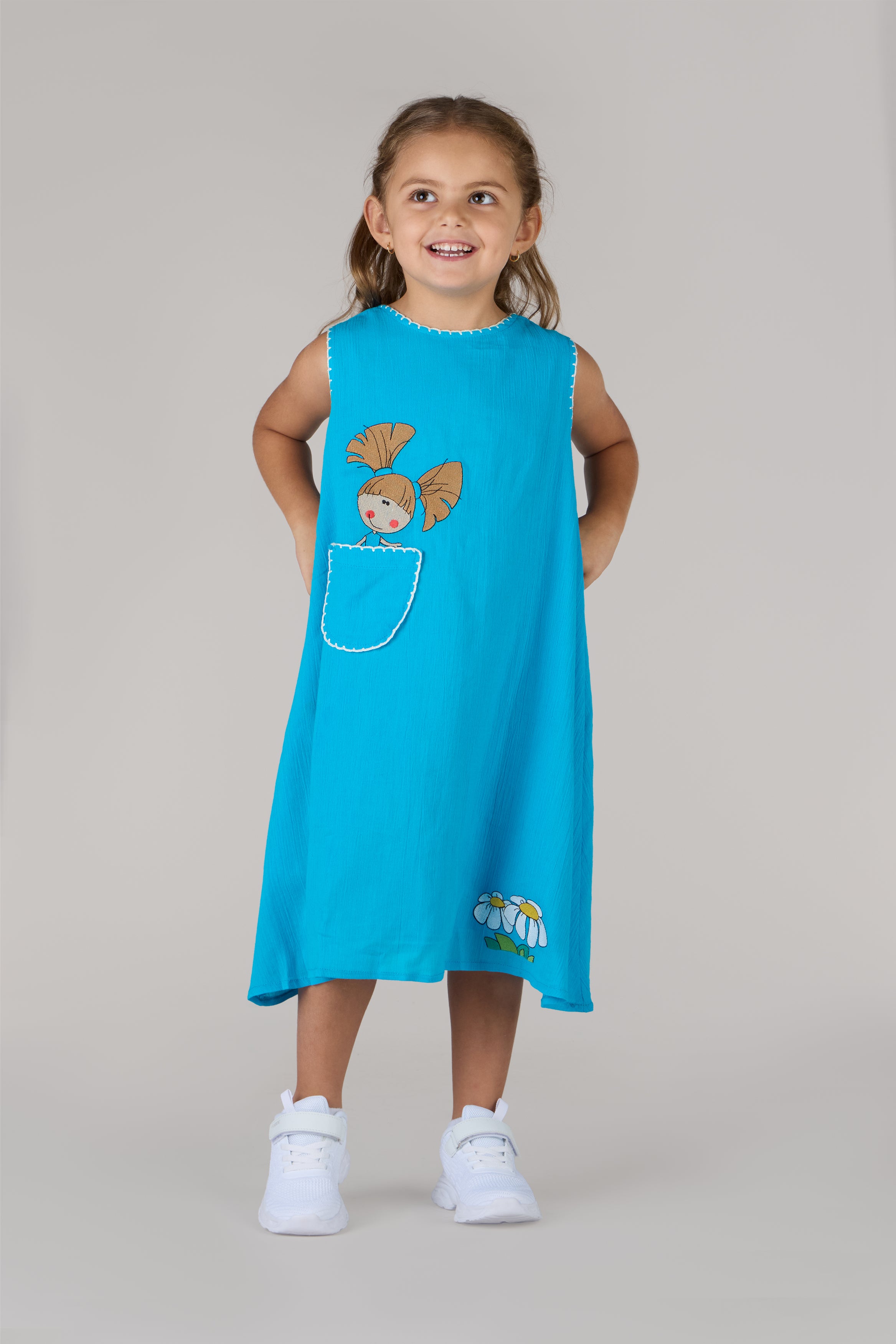 KIDS FLOWER DRESS-TURQUOISE