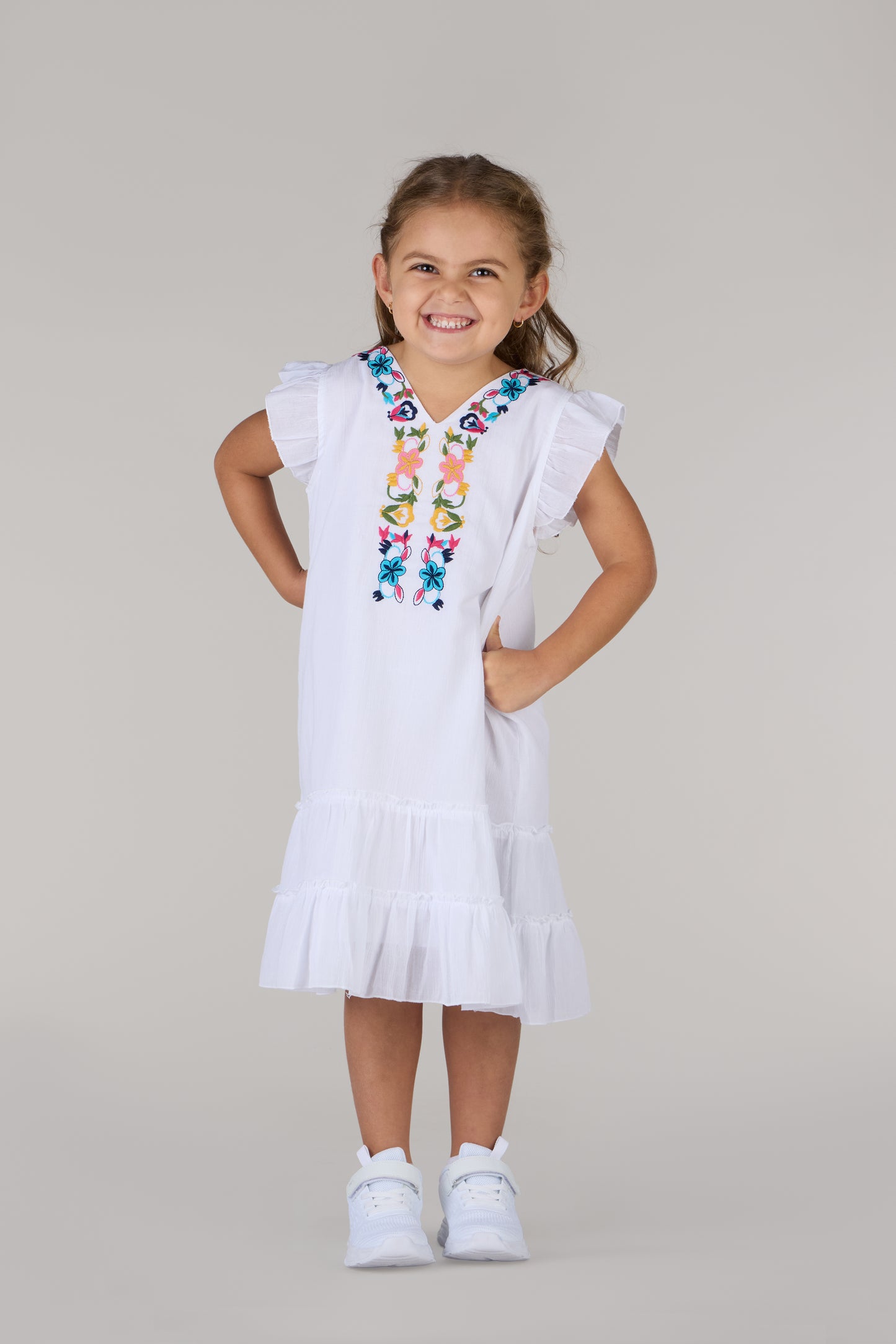 KIDS SHOLDIE DRESS-WHITE