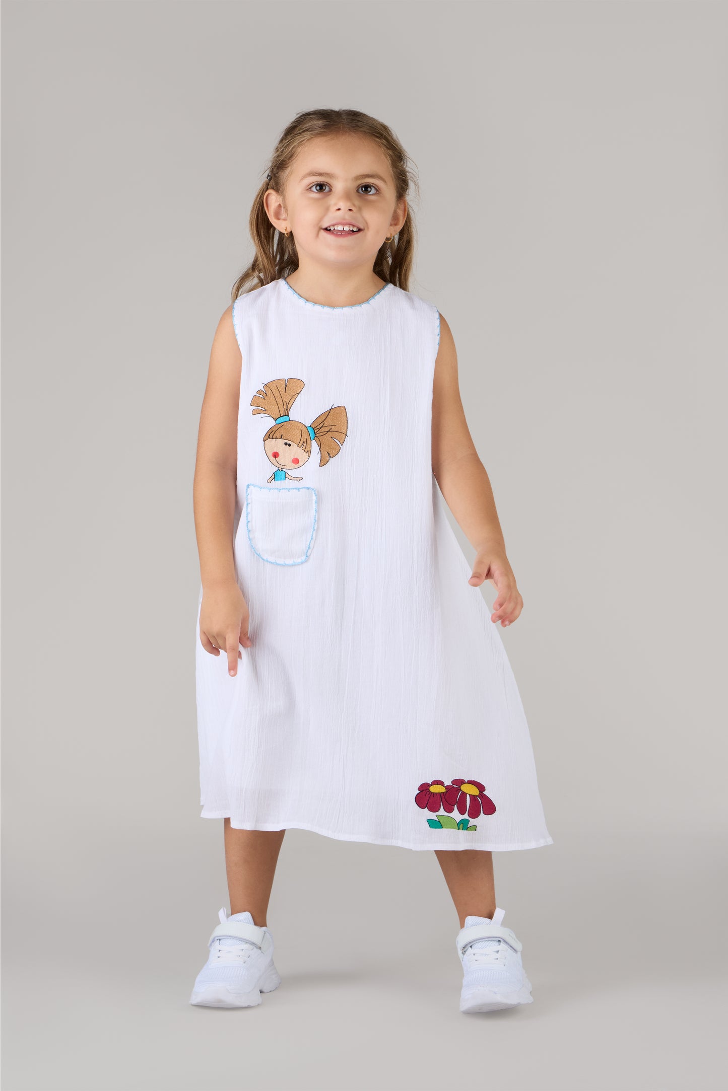 KIDS FLOWER DRESS-WHITE