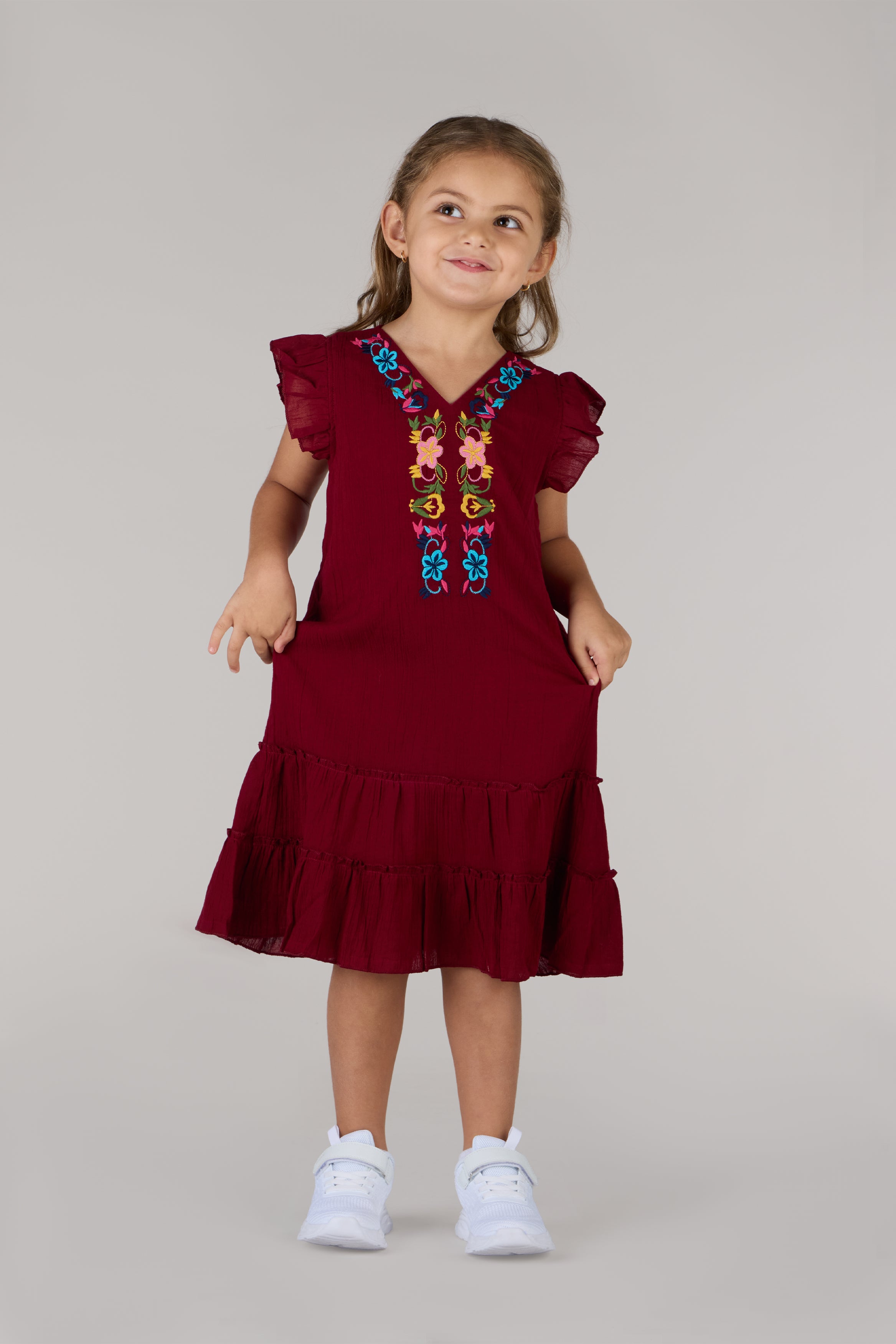 KIDS SHOLDIE DRESS-BURGUNDY