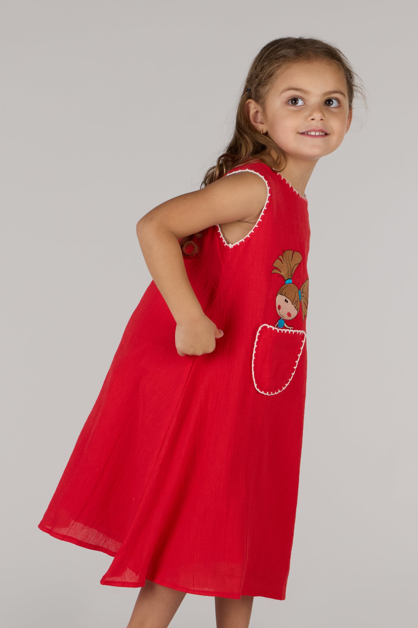 KIDS FLOWER DRESS-RED