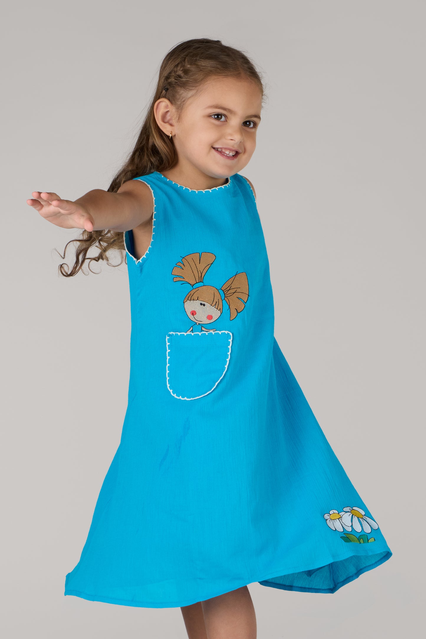 KIDS FLOWER DRESS-TURQUOISE