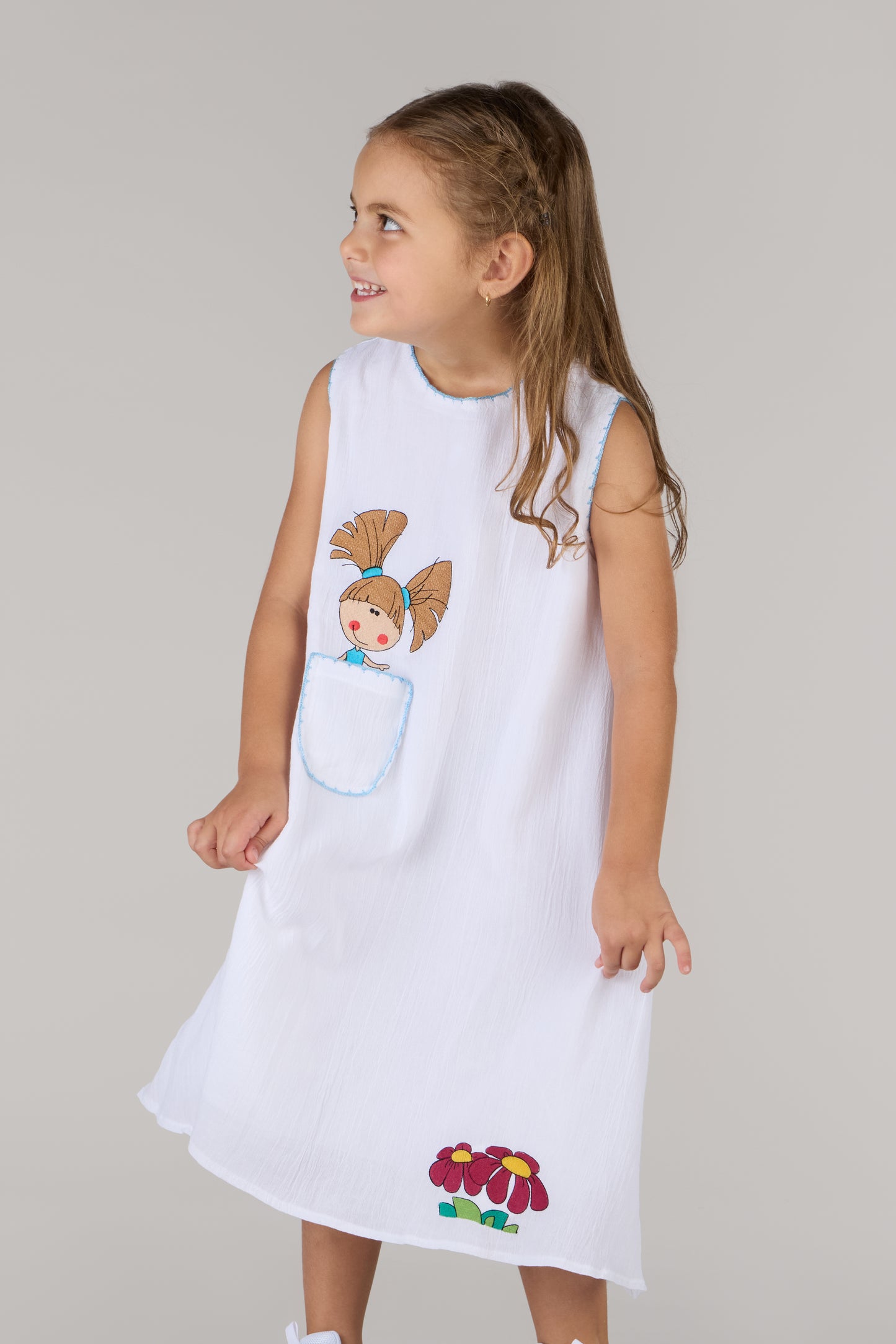 KIDS FLOWER DRESS-WHITE