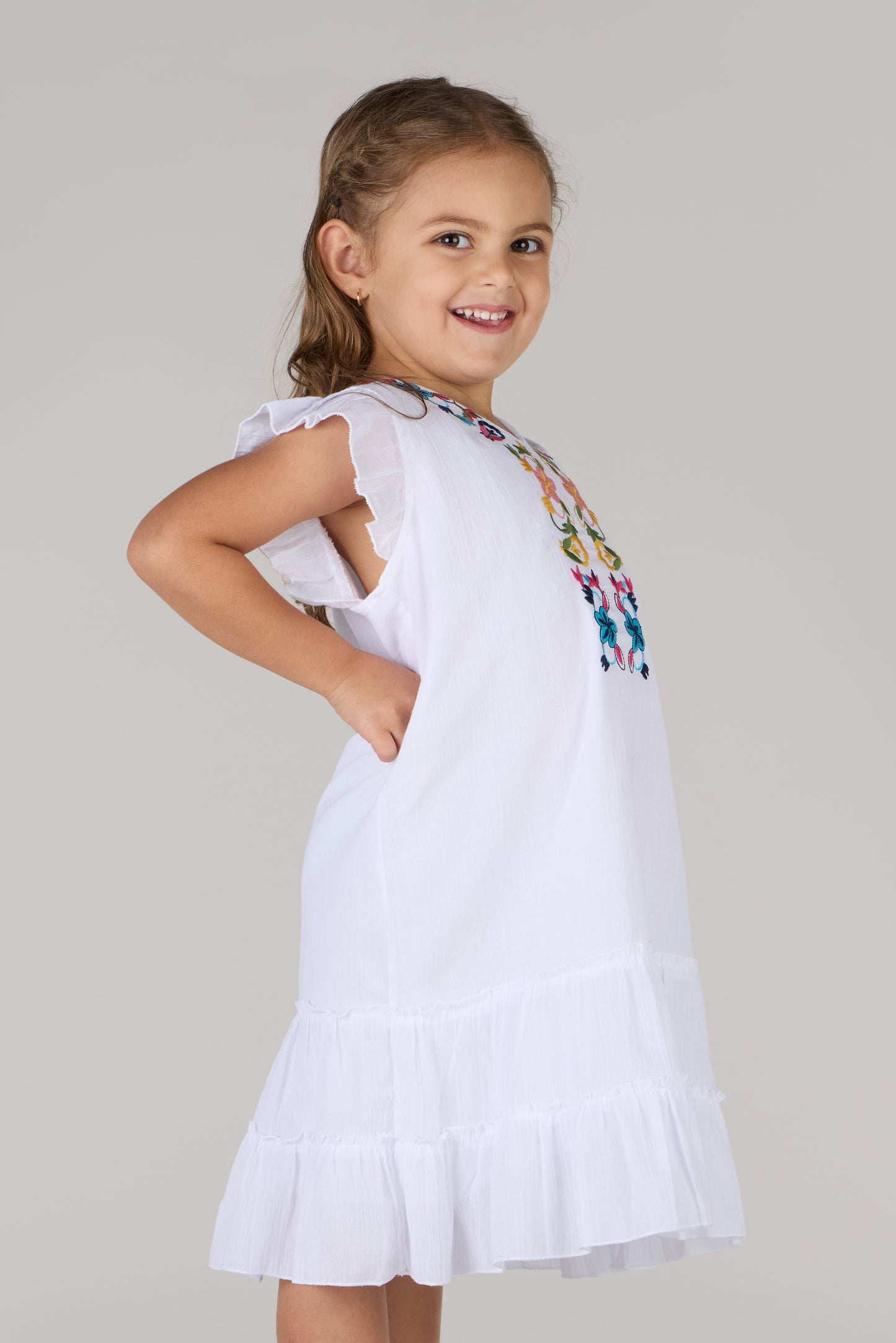 KIDS SHOLDIE DRESS-WHITE